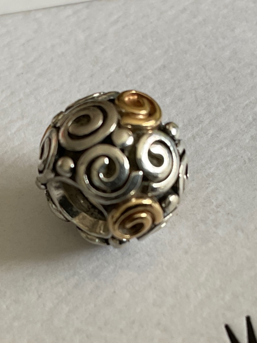 Pandora Two-Tone Swirl Charm in Silver and 14K Gold
